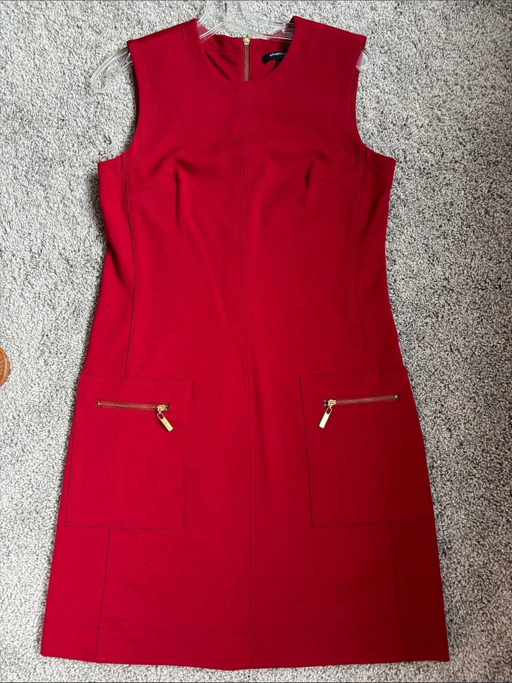 Sharagano Sleeveless Red Mini Dress with Gold Zipper Pockets